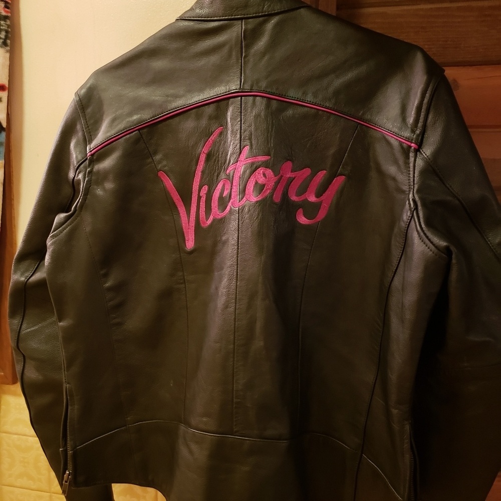 Victory black &hot pink leather motor cycle jacket
